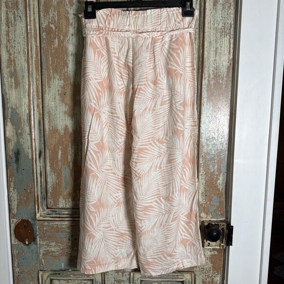 Land n Sea Women's Leaf Pattern Wide Leg Pants Linen Blend Pull On Size M Peach - Picture 5 of 7